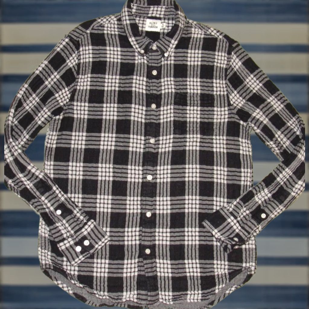 Vintage Flint & Tinder Black White Long Sleeve Button Down Flannel Shirt M Adult Black Size US M / EU 48-50 / 2 - 1 Thumbnail
