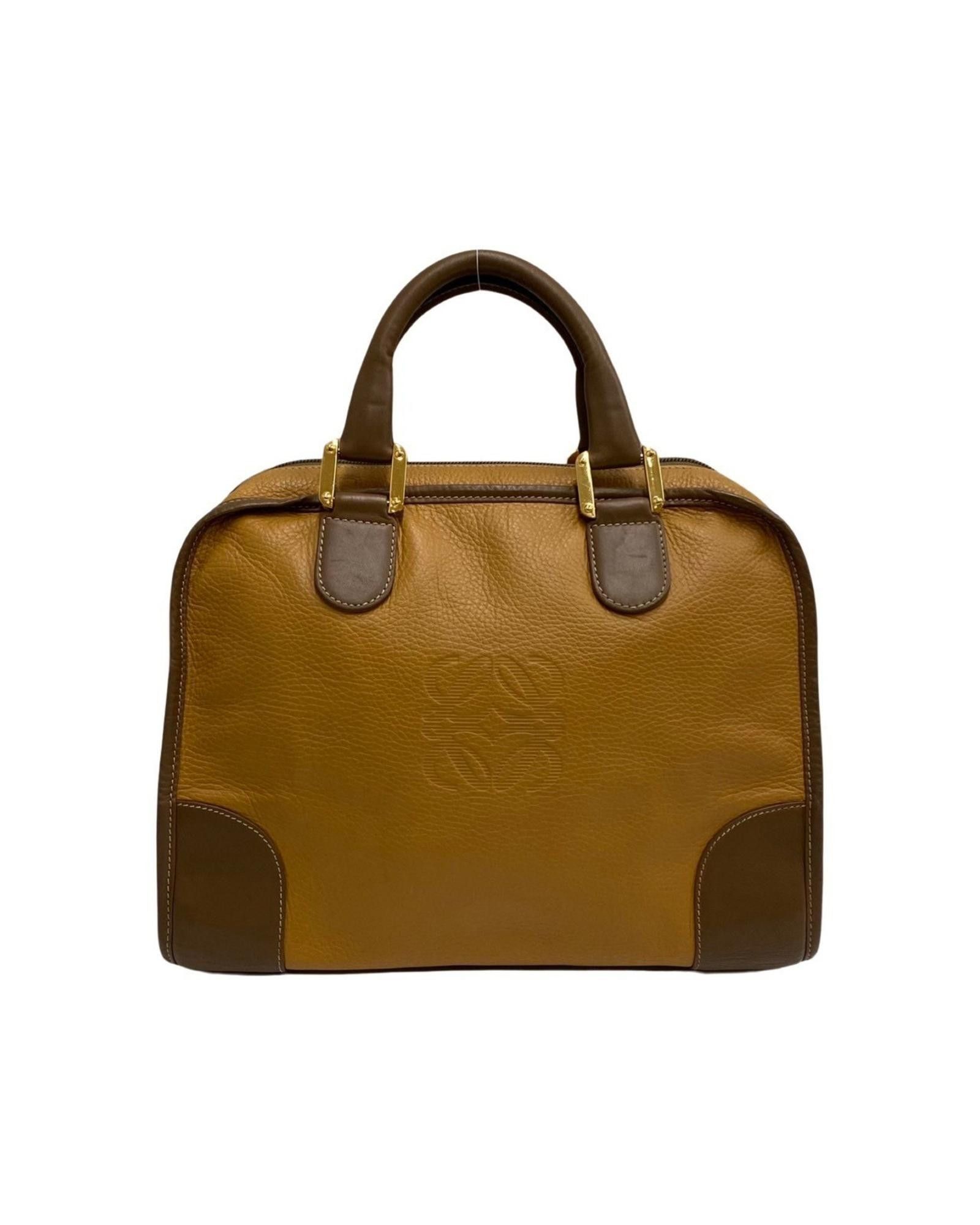 image of Loewe Sophisticated Leather Boston Bag in Brown, Women's