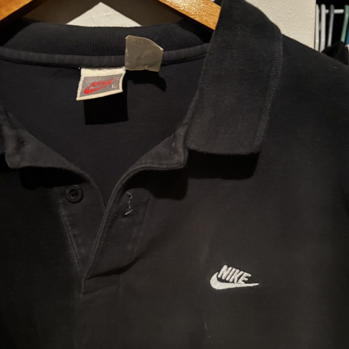 Nike Vintage 1990s Nike Faded Black Swoosh Polo Shirt Size US L / EU 52-54 / 3 - 2 Thumbnail