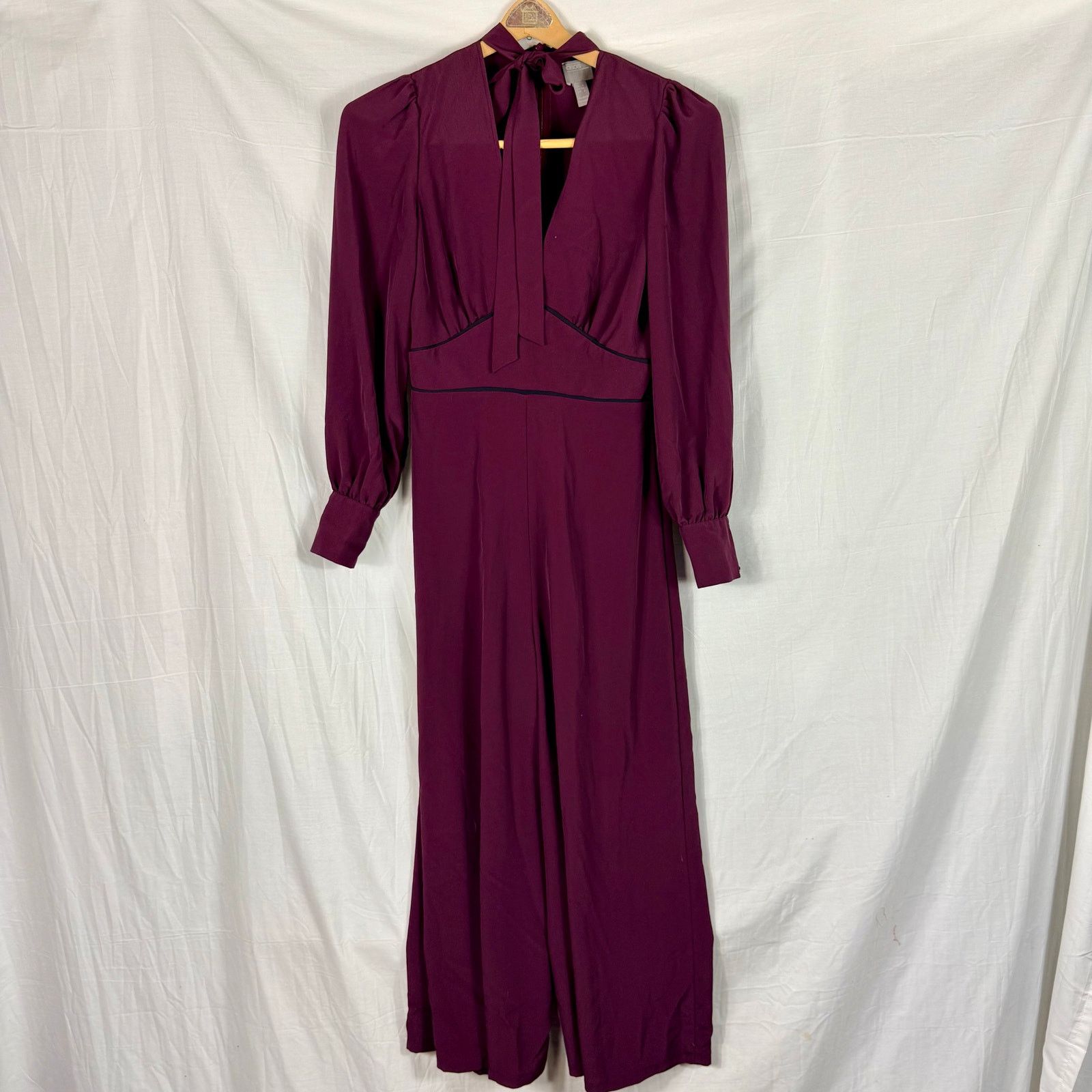 Asos ASOS Burgundy Tie Neck Wide Leg Jumpsuit Long Sleeve Size 2 Size 26" / US 2 / IT 38 - 1 Thumbnail