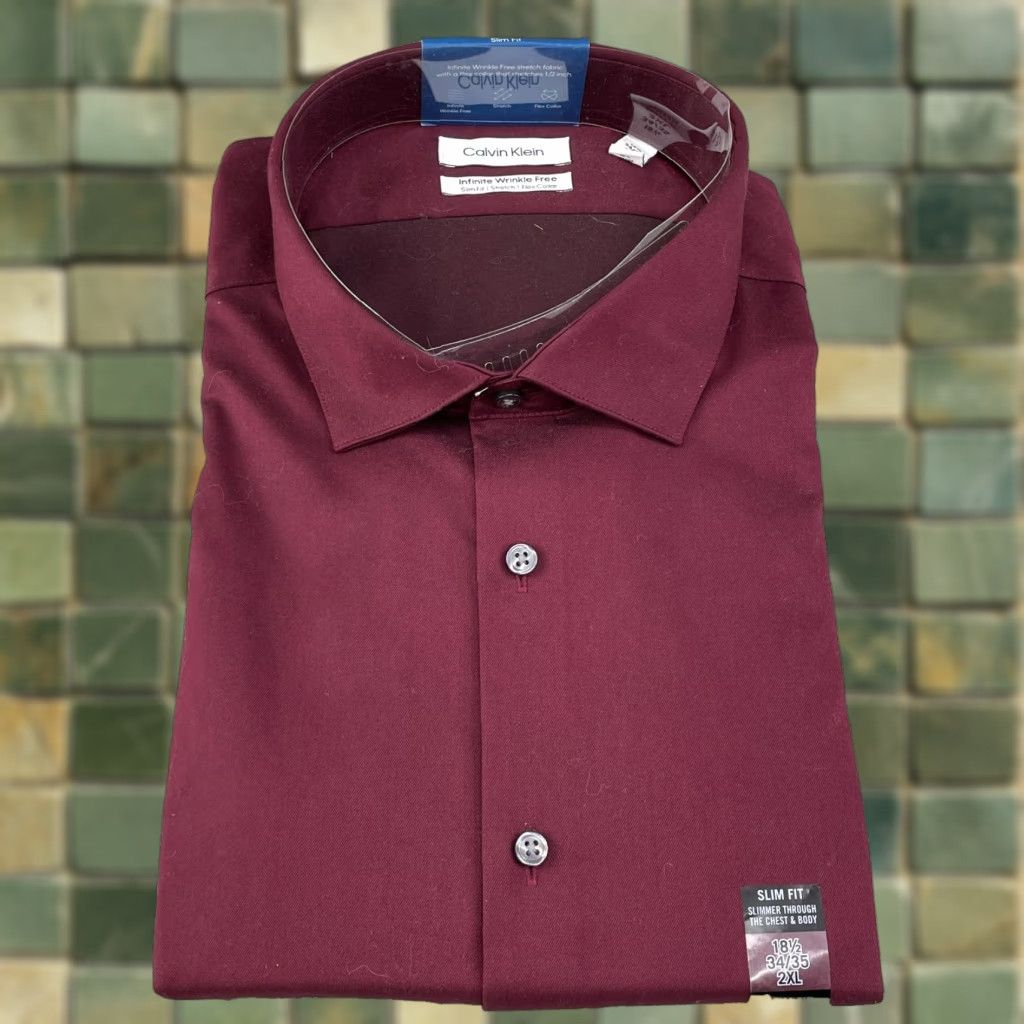 calvin klein infinite wrinkle free dress shirt Calvin Klein Men Slim Fit Infinite Wrinkle Free Dress Shirt Red 2X New _  tag