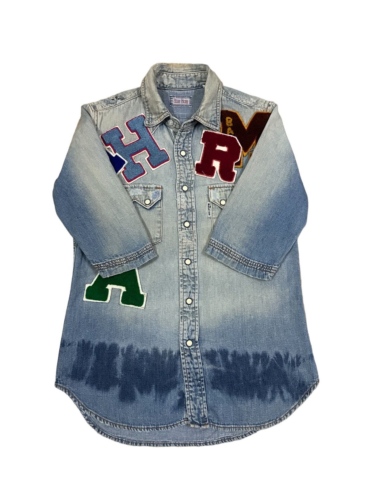 Blue Blue Japan BlueBlue Japan Crazy Indigo Wash Letterman Patch Denim Shirt Size US S / EU 44-46 / 1 - 8 Thumbnail