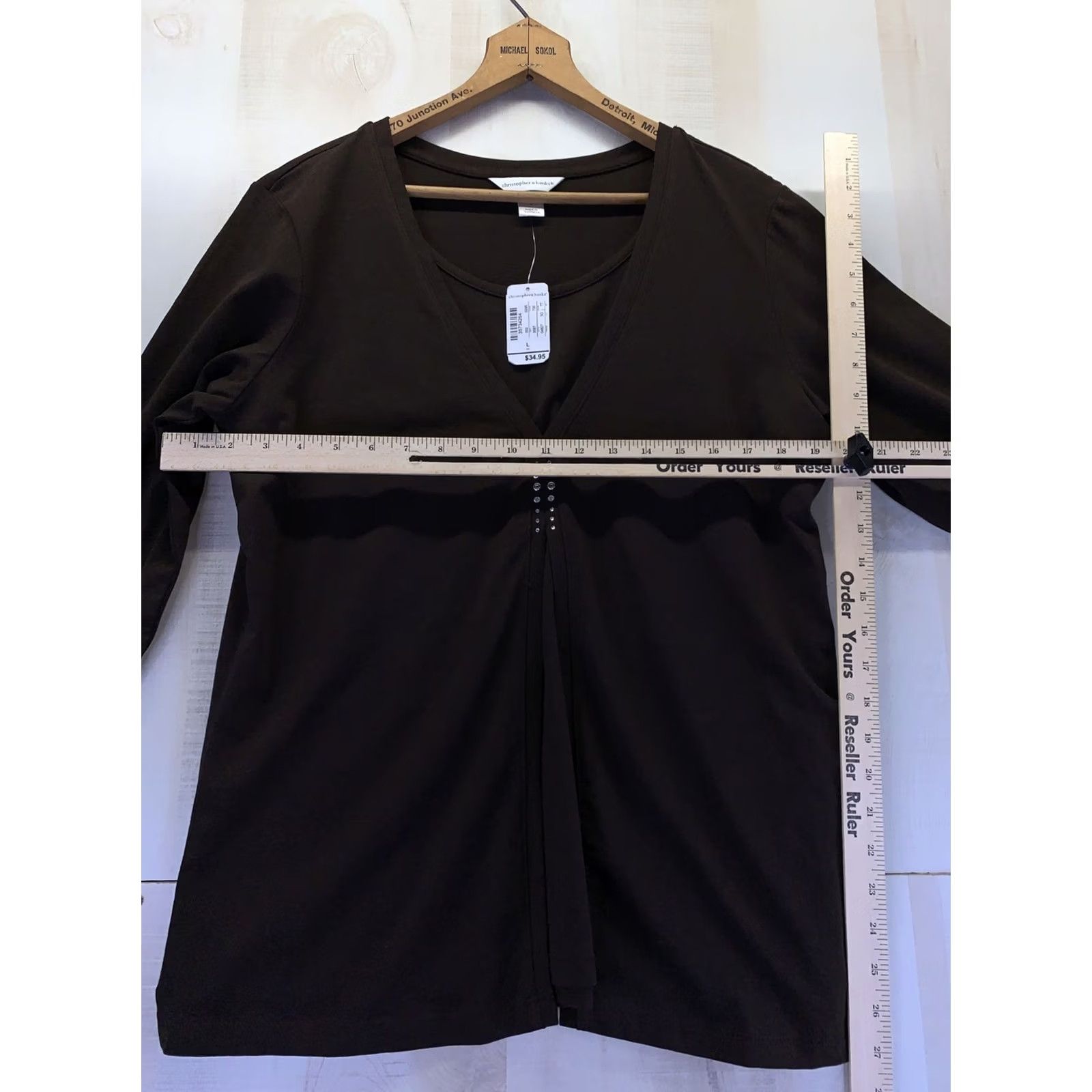 Vintage Christopher & Banks Womens Brown 3/4 Sleeve Rhinestone Embellish Top NWT-5655 Size L / US 10 / IT 46 - 4 Thumbnail