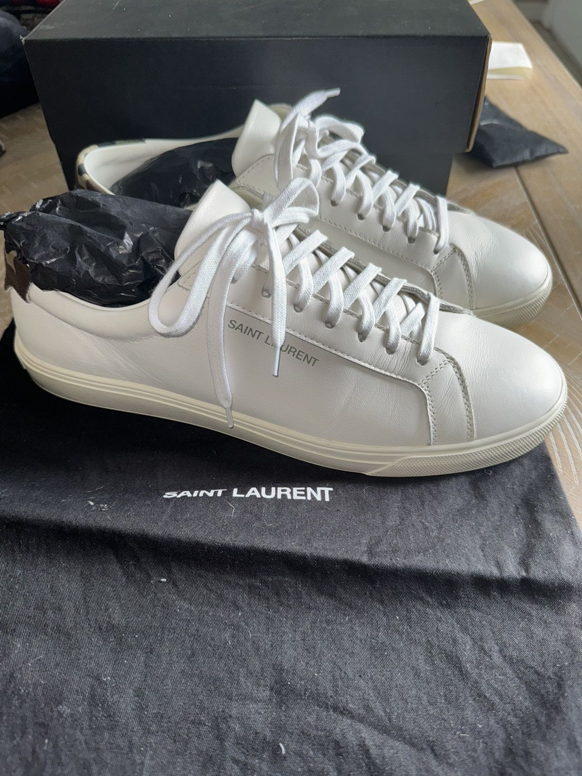 image of Saint Laurent Paris YVES Saint Laurent Andy Camo Low Top Sneakers in White/Camo, Men's (Size 10)