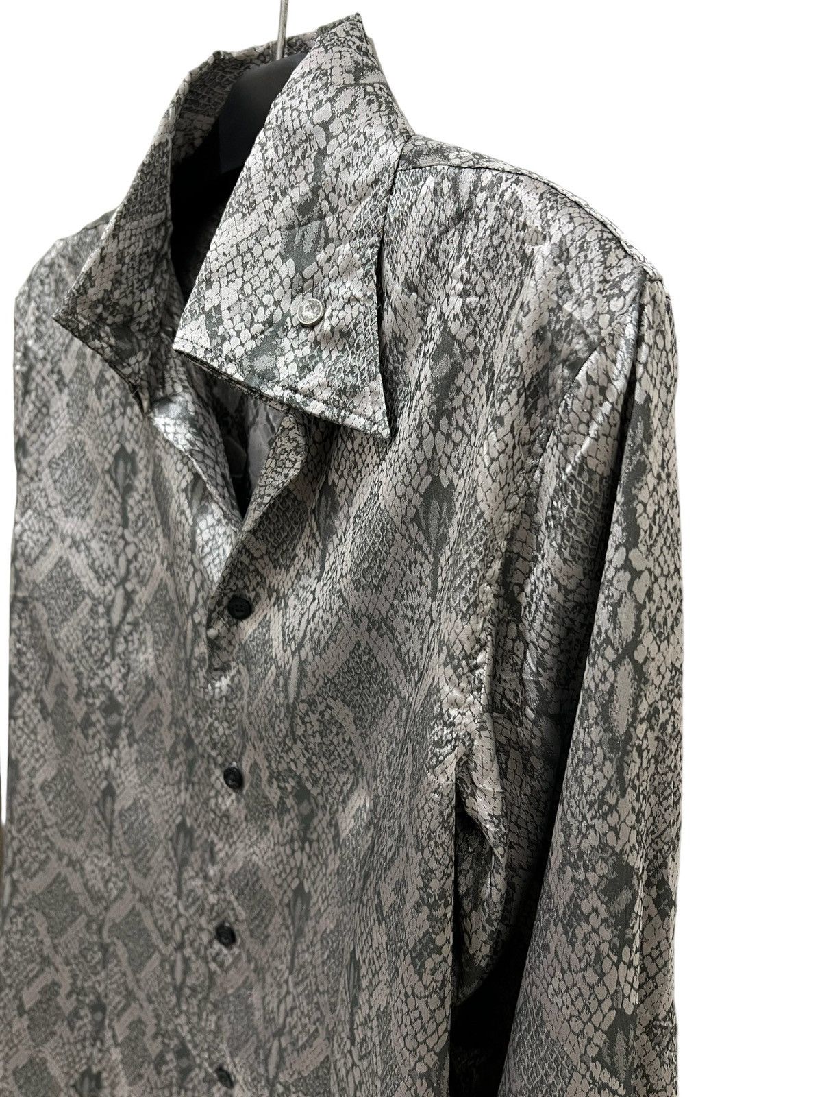 Black varia sateen phyton pattern button up shirt