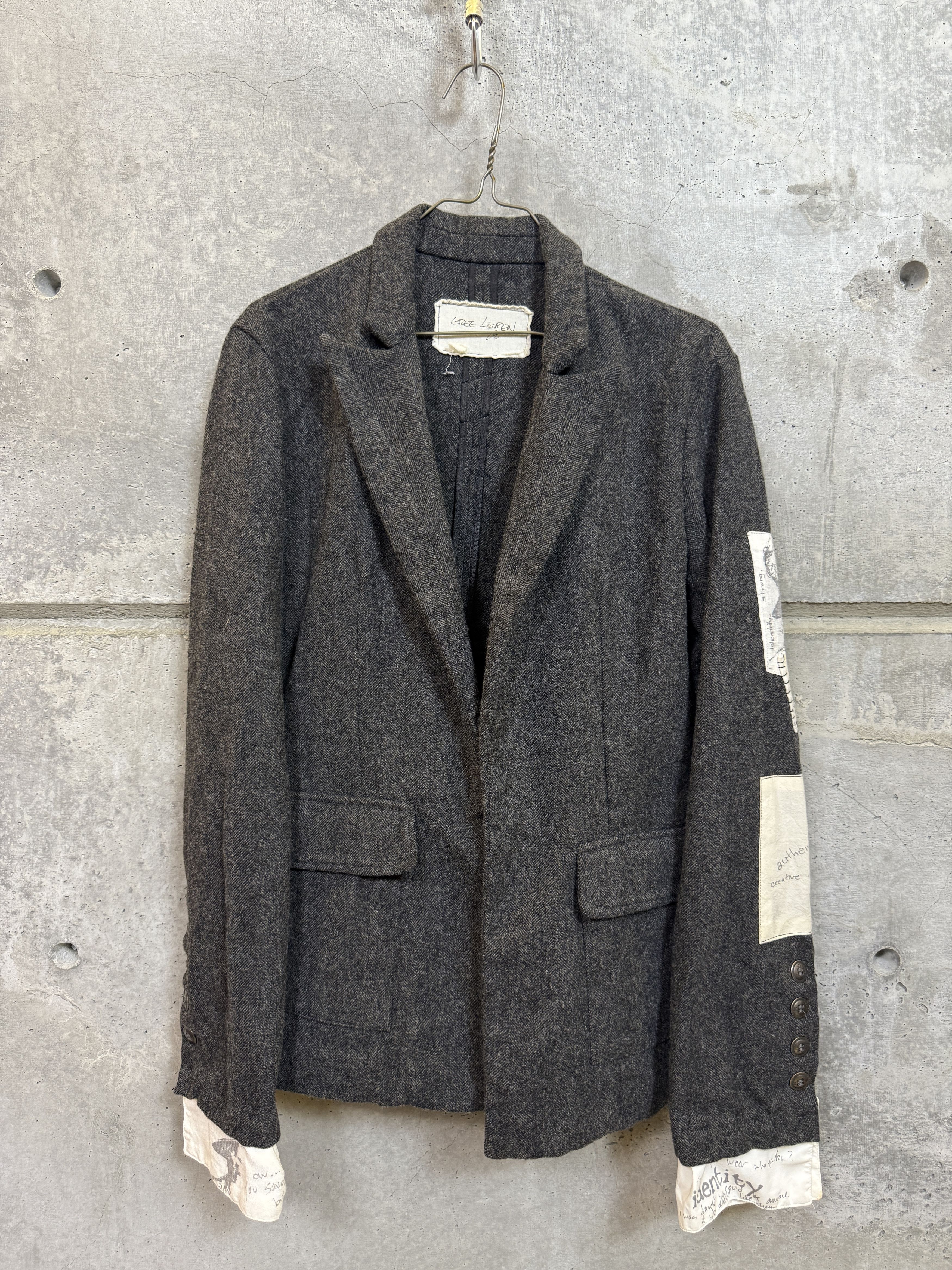 Greg Lauren Greg Lauren 2016 Charcoal Wool Patchwork Oliver Jacket Size L / US 10 / IT 46 - 2 Thumbnail