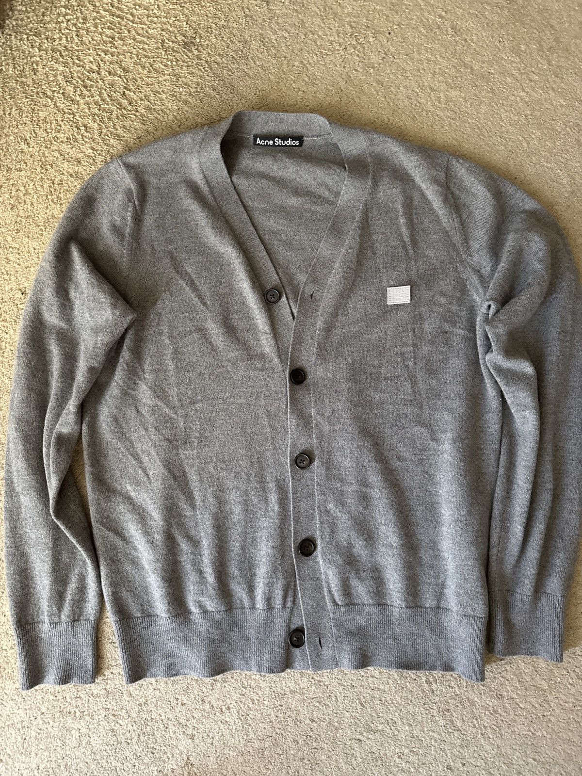 Acne Studios Grey Wool Face Cardigan Large