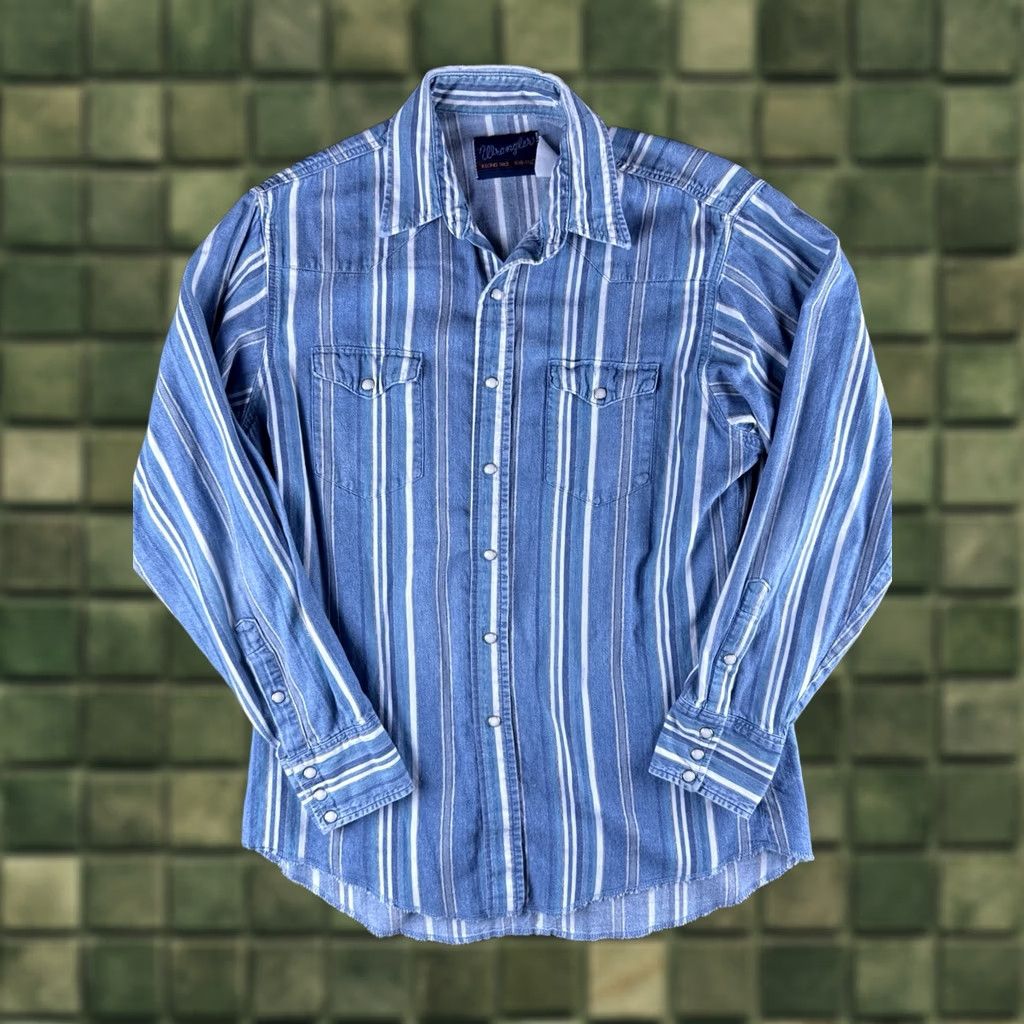 Wrangler VINTAGE Wrangler Western Pearl Snap Shirt Blue Stripe XL Long Tail USA Size US L / EU 52-54 / 3 - 1 Thumbnail