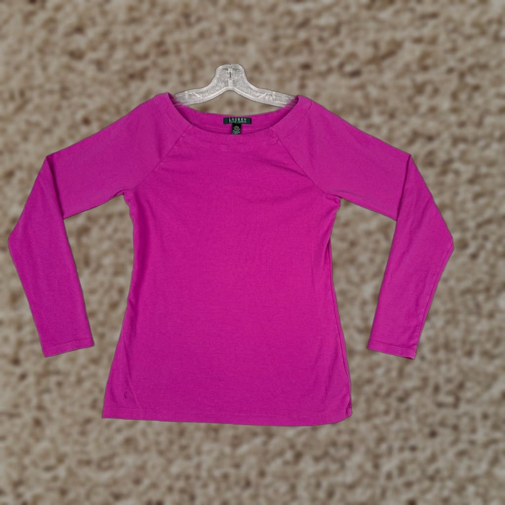 Ralph Lauren Lauren Ralph Lauren Shirt Junior L Pink Long Sleeve Cotton Blend Round Neck Size L / US 10 / IT 46 - 1 Thumbnail