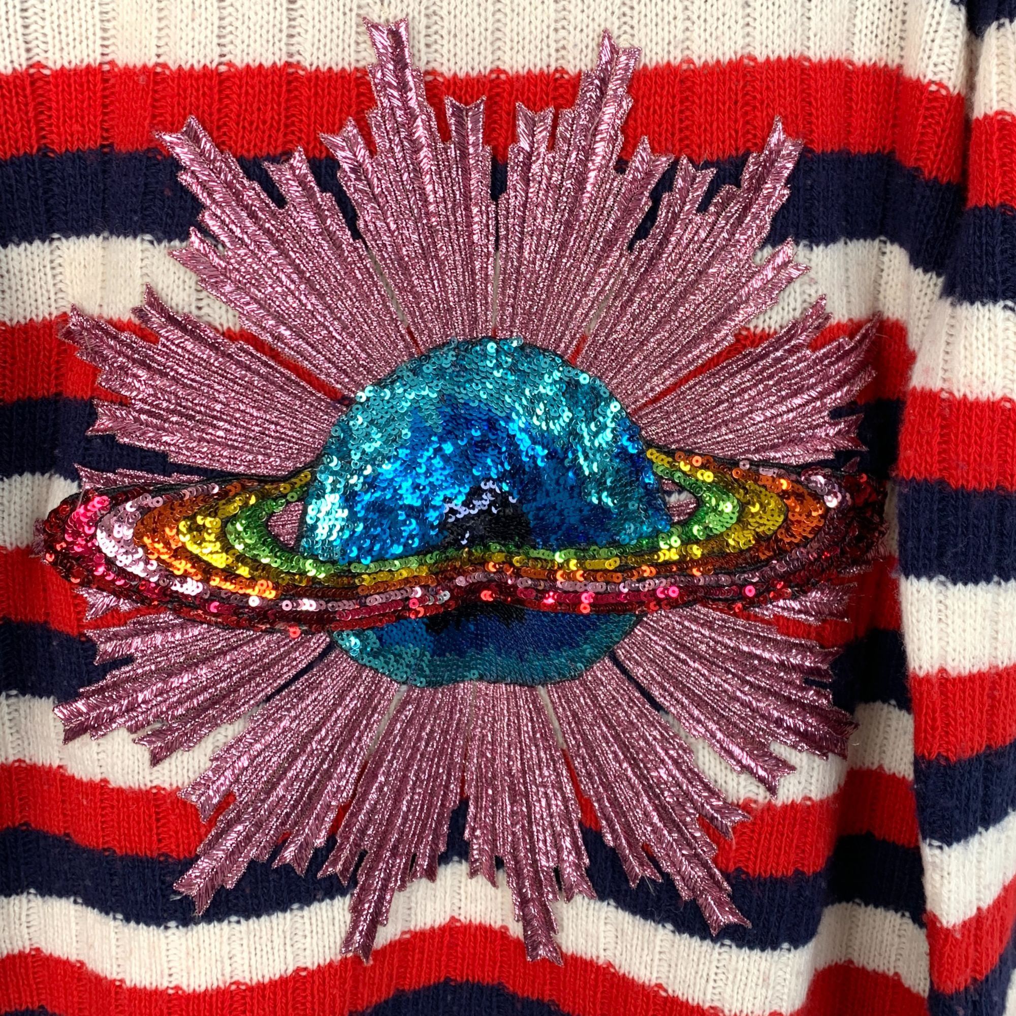 Gucci Gucci Womens Striped Sweater With Sequin Planet Appliqué Size S / US 4 / IT 40 - 4 Thumbnail