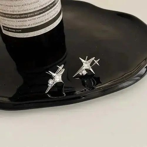 Other Crystal Star Stone Earrings Gothic Punk Chrome Jewelry Spike Size ONE SIZE - 2 Thumbnail