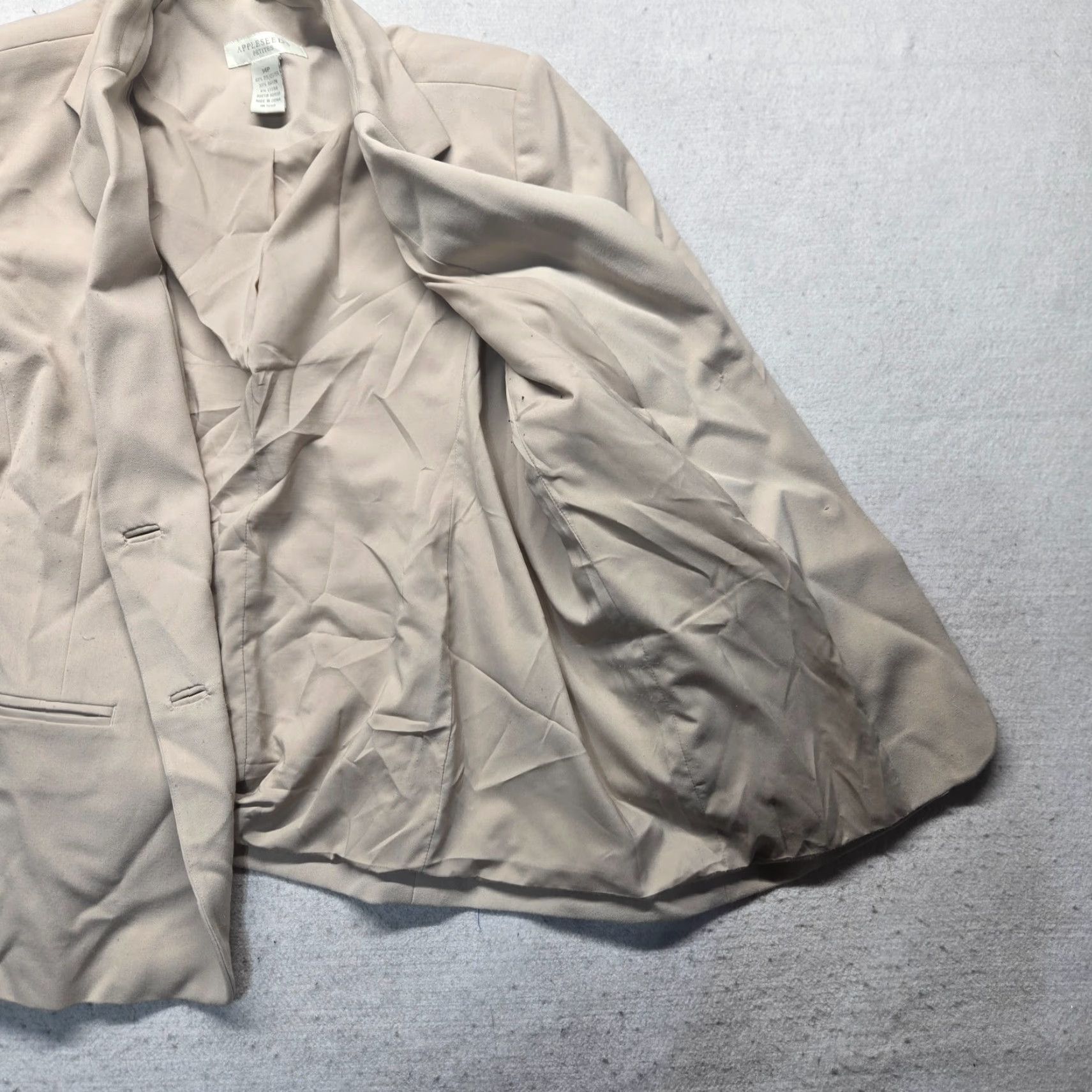 Vintage Appleseed's Jacket Women 14P Petite Tan Beige Coat Short 3/4 Sleeve Business Casual Brown Cotton Blend Lining Polyester Vintage No Size XL / US 12-14 / IT 48-50 - 2 Thumbnail