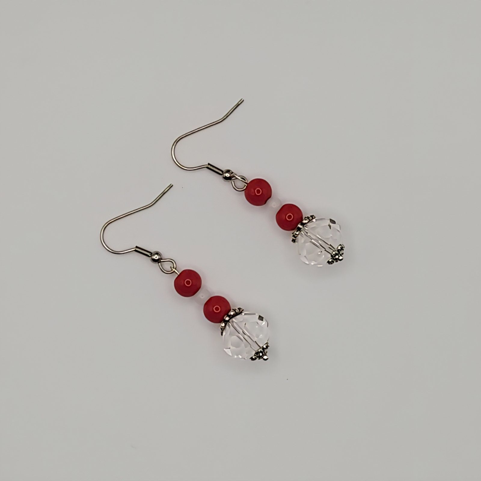 Other Handmade Earrings with Crystal, Red Coral, & Moonstone – 2" Size ONE SIZE - 5 Thumbnail