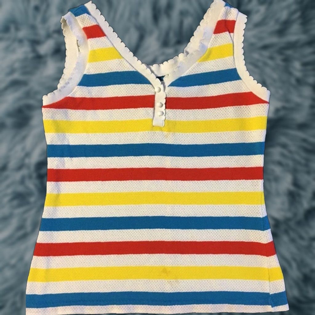 Vintage VINTAGE 70s 80s WOMEN'S Faded Striped Tank Top Shirt S Sleeveless White Size S / US 4 / IT 40 - 1 Thumbnail