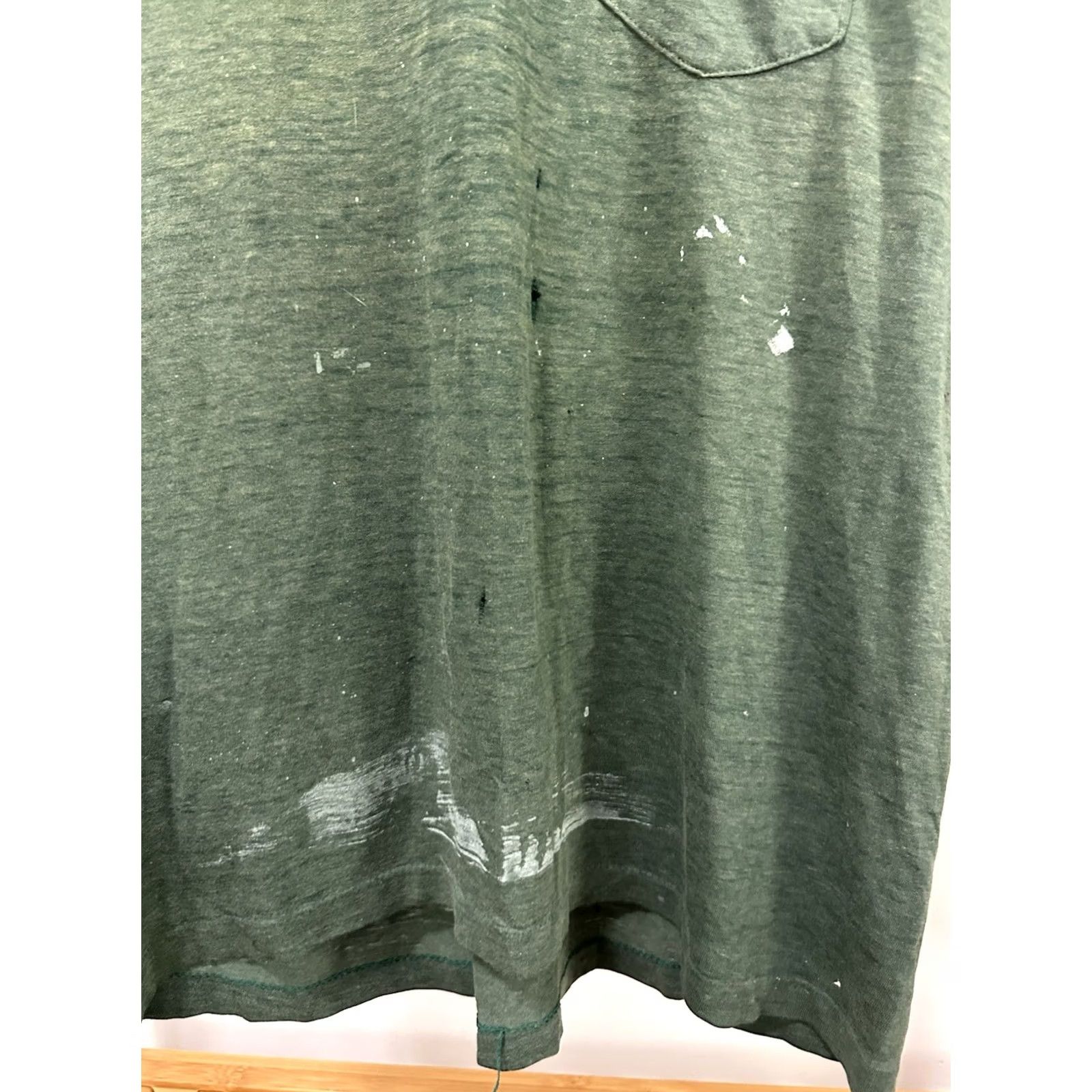 Vintage VTG 70s Sun Faded Paper Thin Burnout Selvedge Pocket WIP Work Paint T-Shirt L Green Mens Short Sleeve Regular Crewneck Size US L / EU 52-54 / 3 - 7 Thumbnail