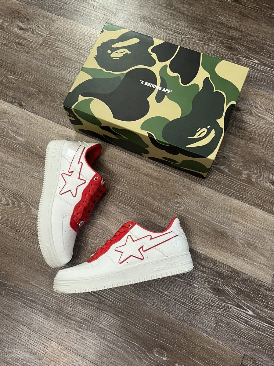 Bape Patent Leather M2 A Bathing Ape Bapesta Red/White With Box Size US 10 / EU 43 - 1 Thumbnail