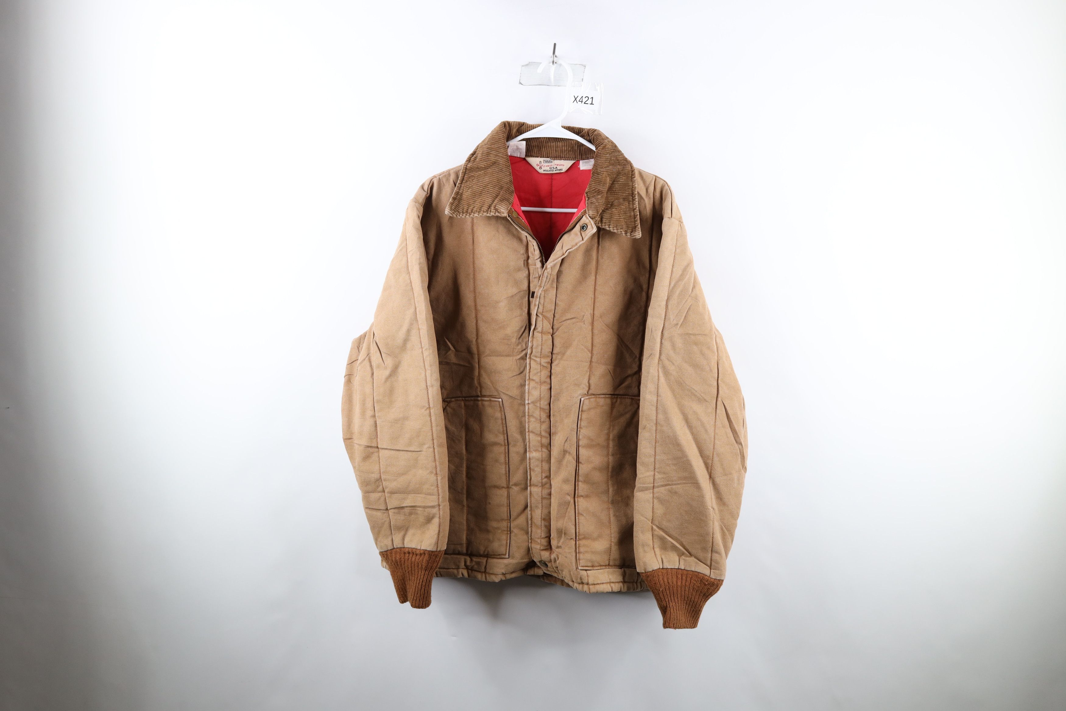 image of Vintage 80's Walls Corduroy Collar Canvas Winter Jacket Usa in Brown, Men's (Size Large)