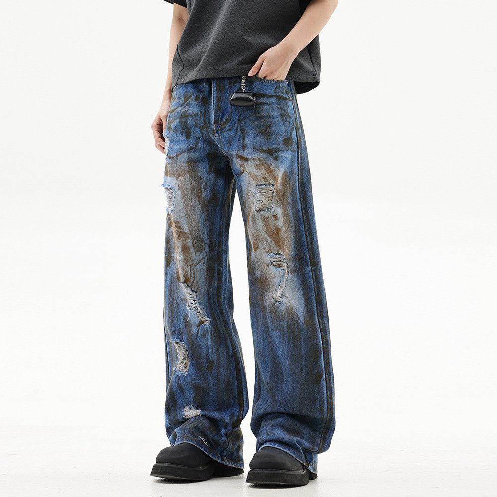 Japanese Brand × Jean Men's punk ink-splashed washed distressed ripped jeans Size US 32 / EU 48 - 2 Thumbnail