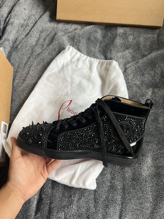 Christian Louboutin Men Louis Spikes Orlato High Top Black Croc Sneakers  Size 43