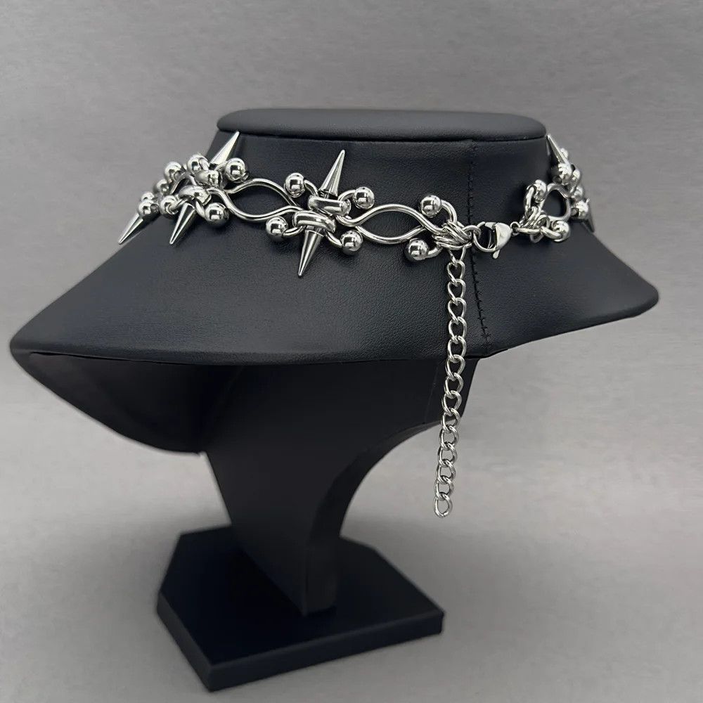 Jewelry Piercing Spike Double Layer Chain Cross Necklace Size ONE SIZE - 3 Thumbnail