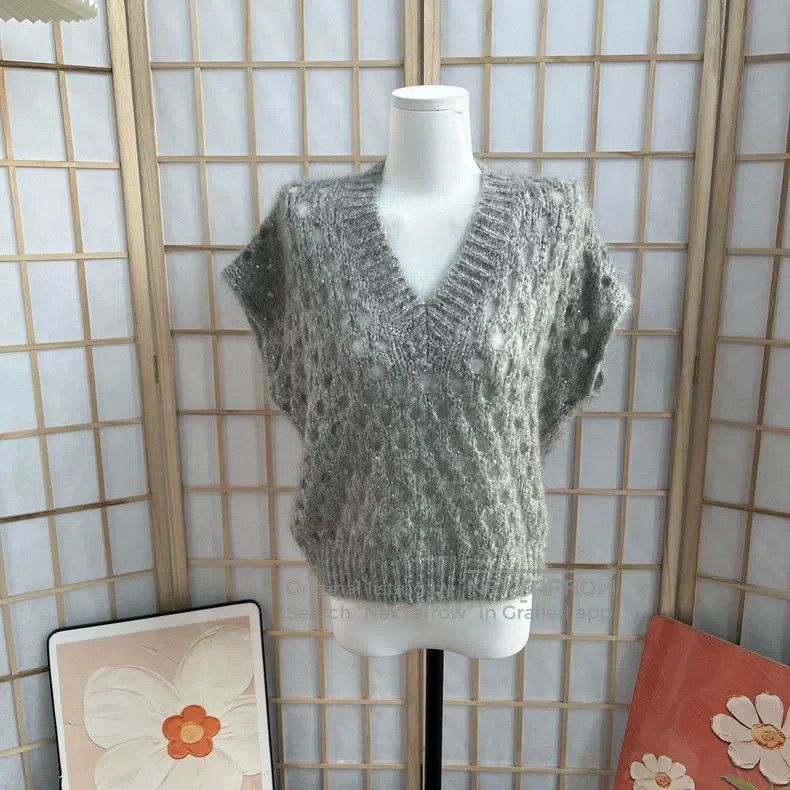 Brunello Cucinelli Brunello Cucinelli Lace-up Mohair and Cashmere Knit Vest Size S / US 4 / IT 40 - 1 Thumbnail