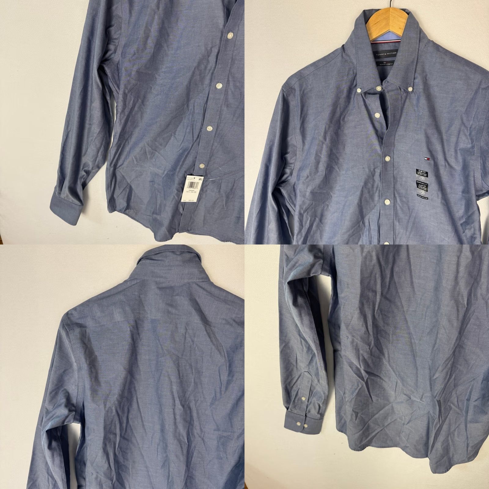 Tommy Hilfiger Tommy Hilfiger TH Flex Slim Fit Stretch Oxford Dress Shirt Peacoat Blue 15.5 34 Mens Size 42R - 9 Thumbnail
