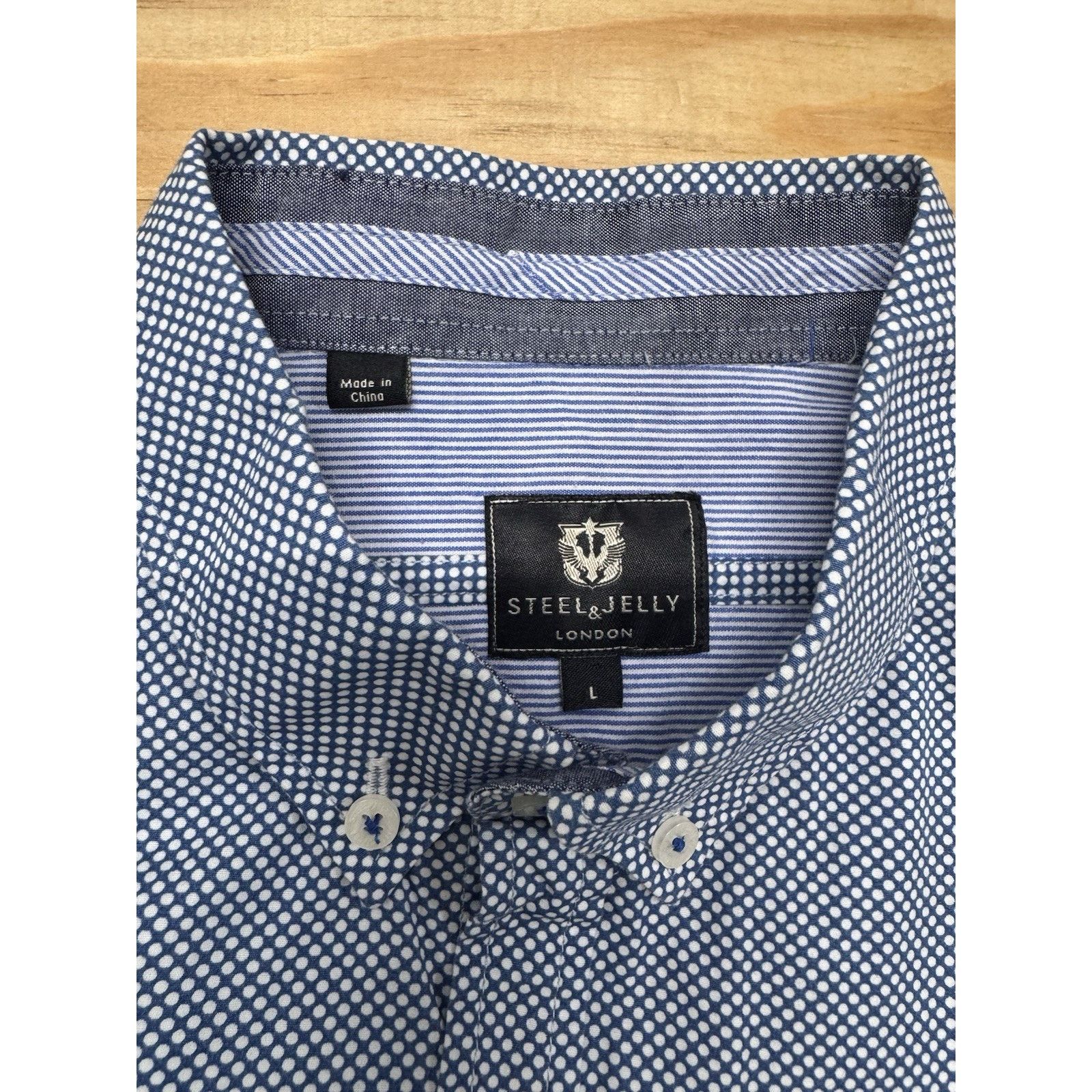 Other Steel & Jelly London Men L Blue Short Sleeve Athletic Fit Size US L / EU 52-54 / 3 - 8 Thumbnail