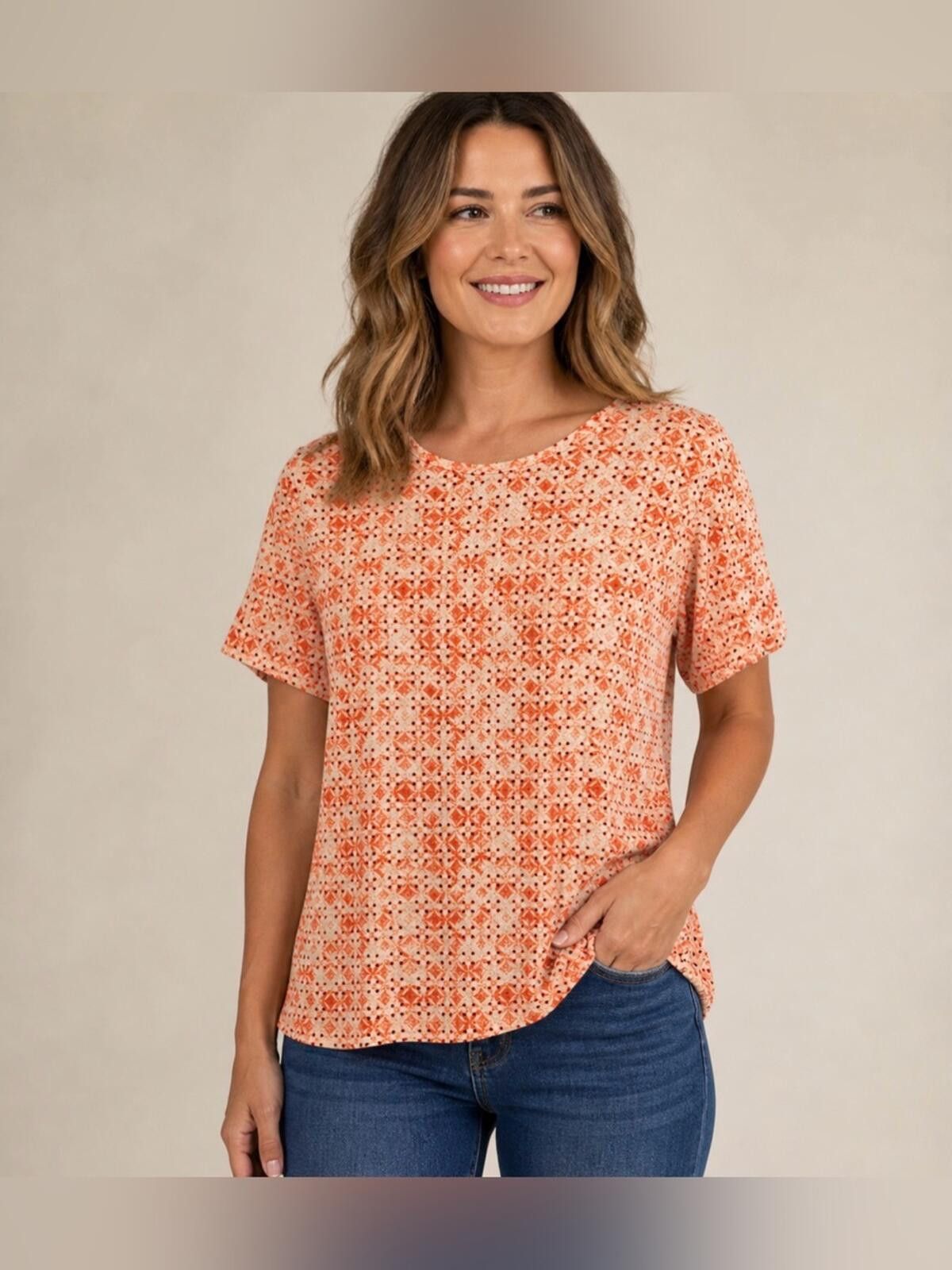 Croft & Barrow Croft & Barrow The Classic Tee, Size Large, Orange Patterned Size L / US 10 / IT 46 - 1 Thumbnail