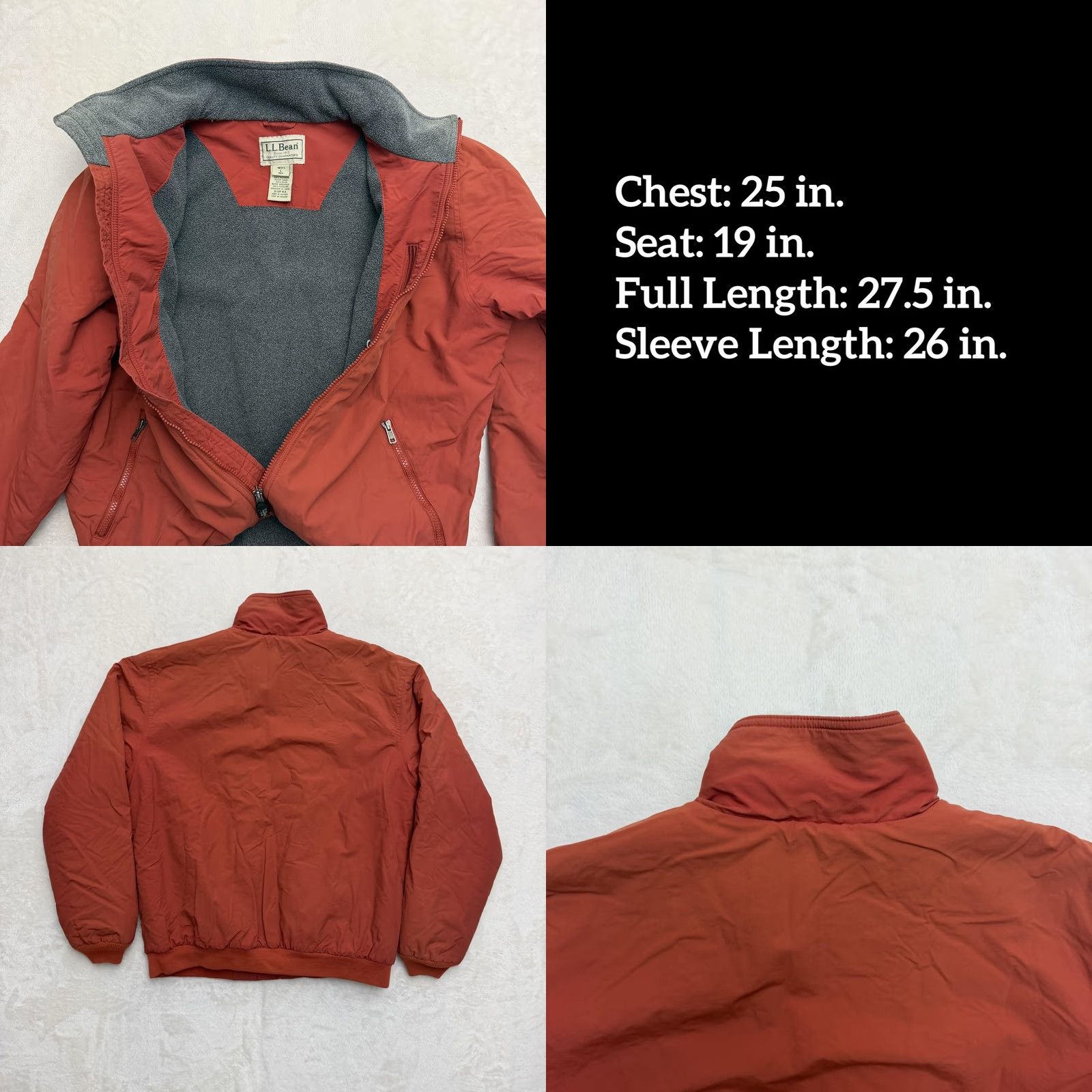 Vintage LL Bean Jacket Mens Large Orange Fleece Lined Bomber Insulated Zip Pockets Size US L / EU 52-54 / 3 - 8 Thumbnail