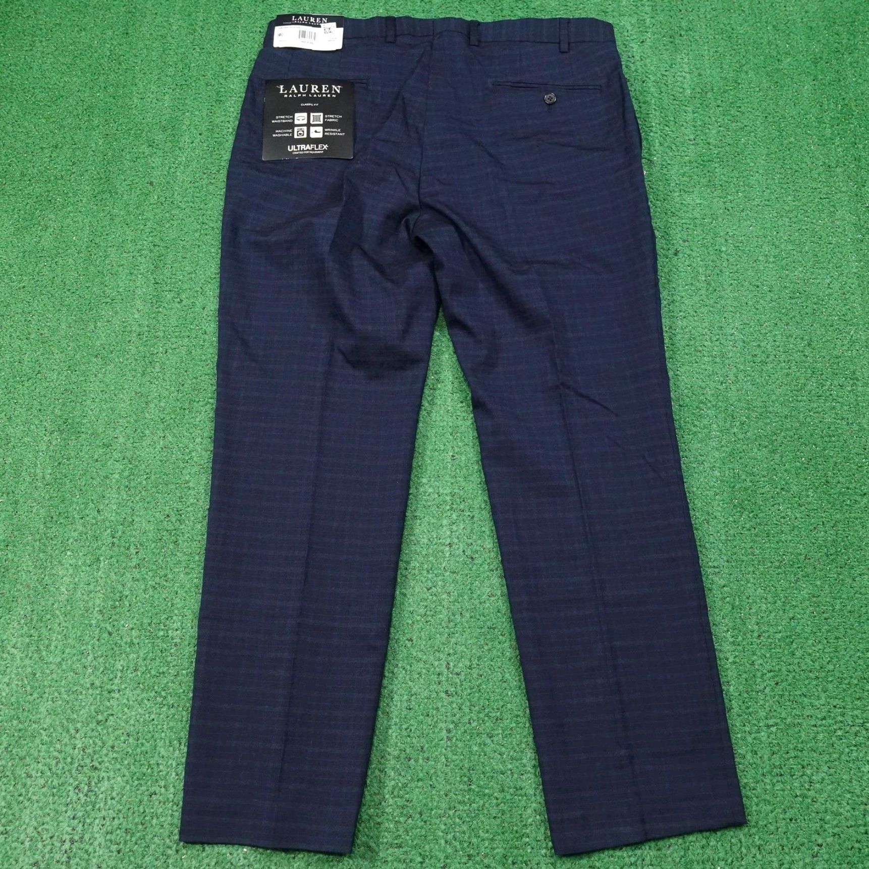 Ralph Lauren Lauren Ralph Lauren Pants Dress Ultraflex 36W 29L Navy Plaid Mens Classic Stretch Wrinkle-Resistant Front Zip Flat Front Business Formal Trousers Size 36R - 4 Thumbnail