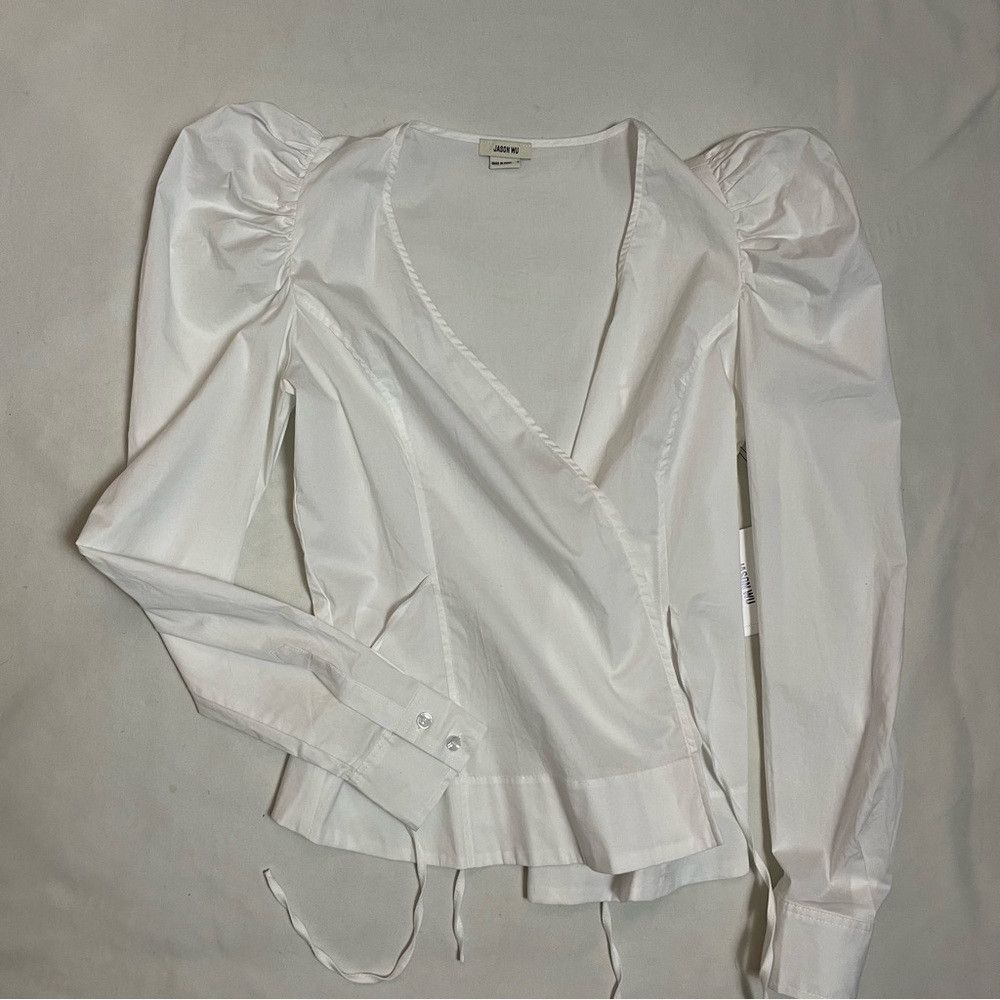 Jason Wu NWT New $165 Jason Wu White Long Puff Sleeve Wrap Blouse Si Size S / US 4 / IT 40 - 5 Thumbnail