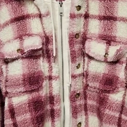 Vintage No Boundaries Pink Plaid Sherpa Shacket Hoodie Jacket Cozy Soft Girl Y2K Fleece M 8-10 Women S Size S / US 4 / IT 40 - 2 Thumbnail