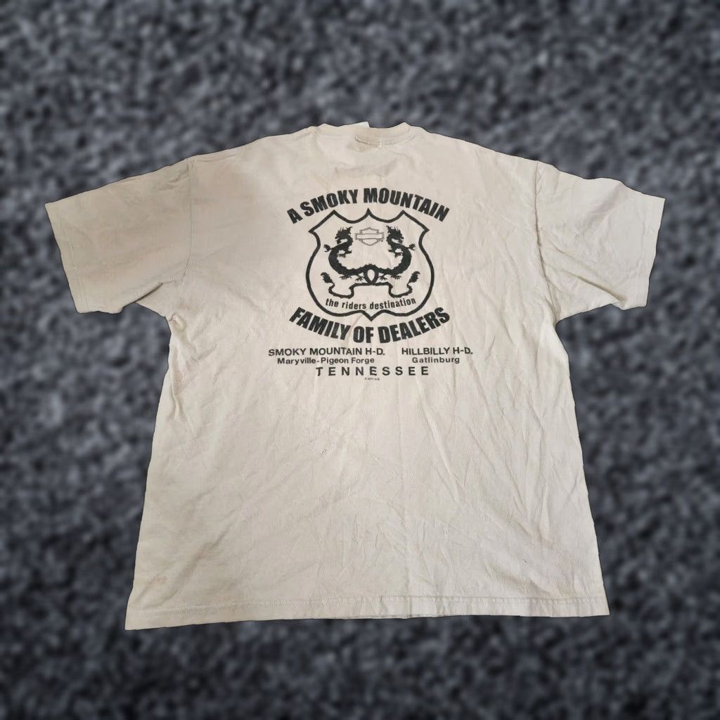 Harley Davidson Harley-Davidson T-Shirt Mens XL Double-Sided Smoky Mountains TN Graphic Tee Beige 100% Cotton Crew Neck Short Sleeve Size US XL / EU 56 / 4 - 1 Thumbnail