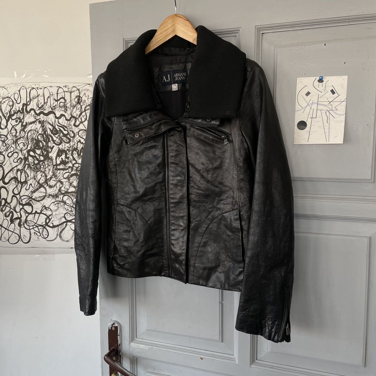 Armani × Vintage Vintage Armani Jeans 00’s Avantgarde Leather Jacket Size S / US 4 / IT 40 - 1 Thumbnail