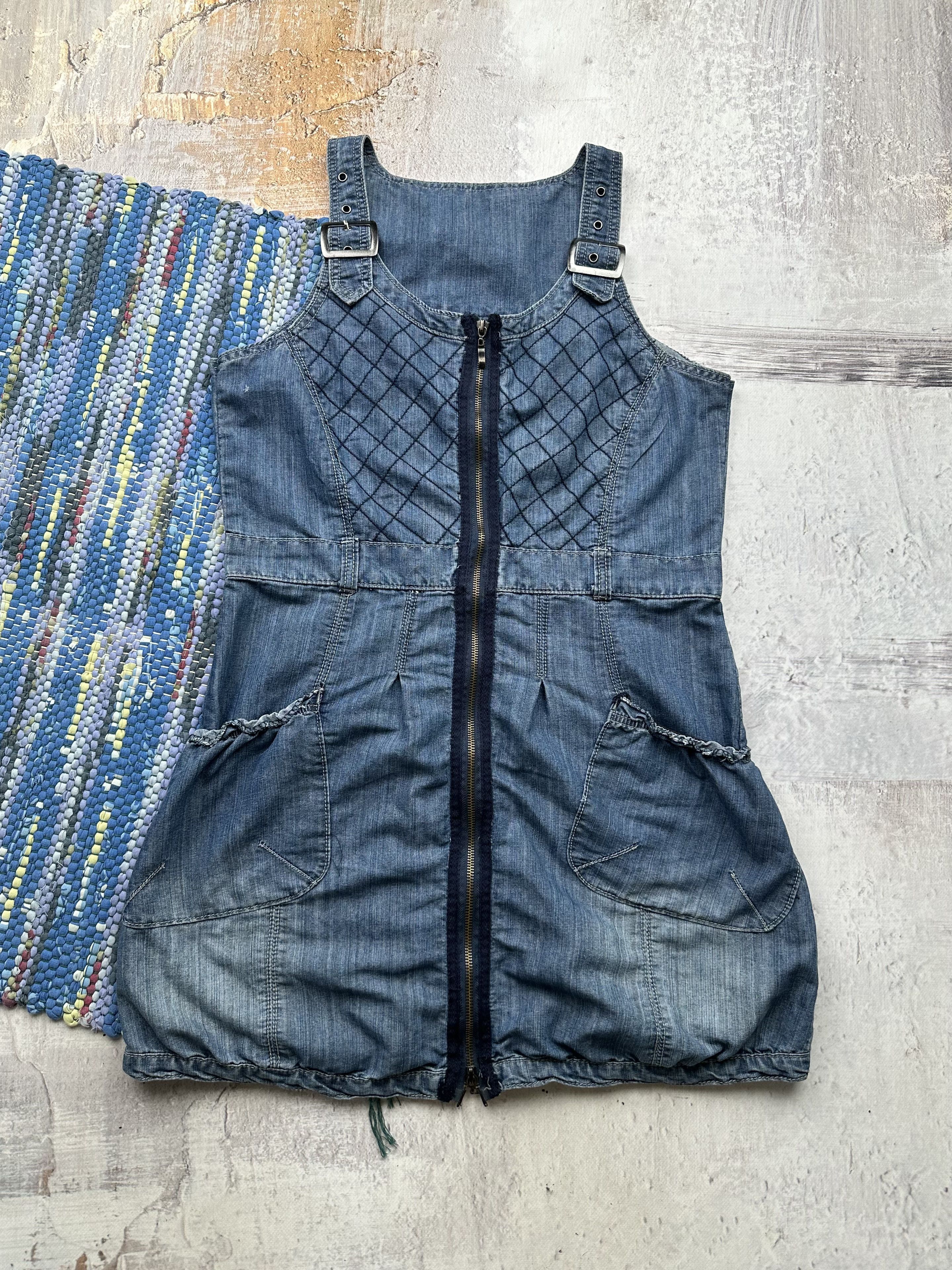 Japanese Brand Vintage Denim Dress With Shoulders Belted A181(281) Size M / US 6-8 / IT 42-44 - 1 Thumbnail