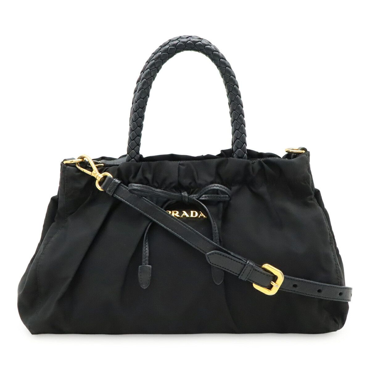Prada Prada TESSUTO BOW Nylon 2way Bag Leather Shoulder Bag BN1631