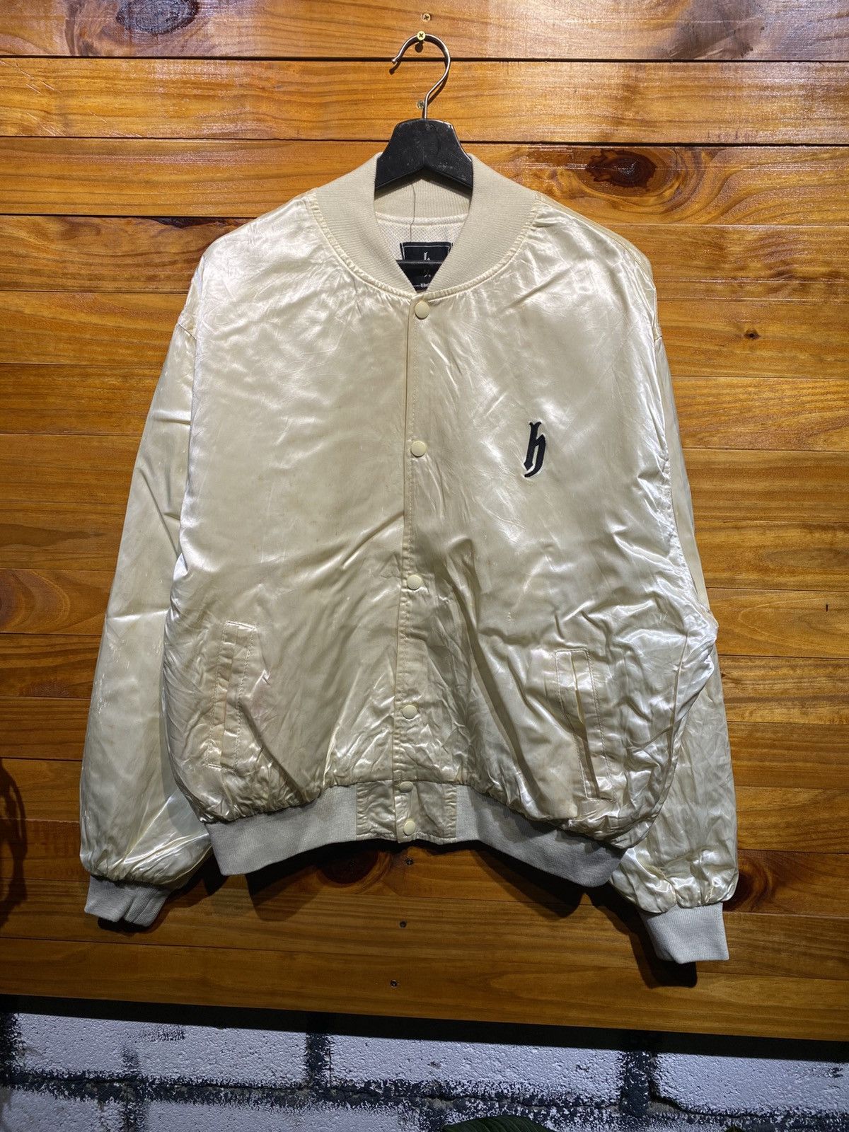 Japanese Brand DJ Honda Satin Bomber– Ivory White Hip-Hop Streetwear Size US L / EU 52-54 / 3 - 1 Thumbnail