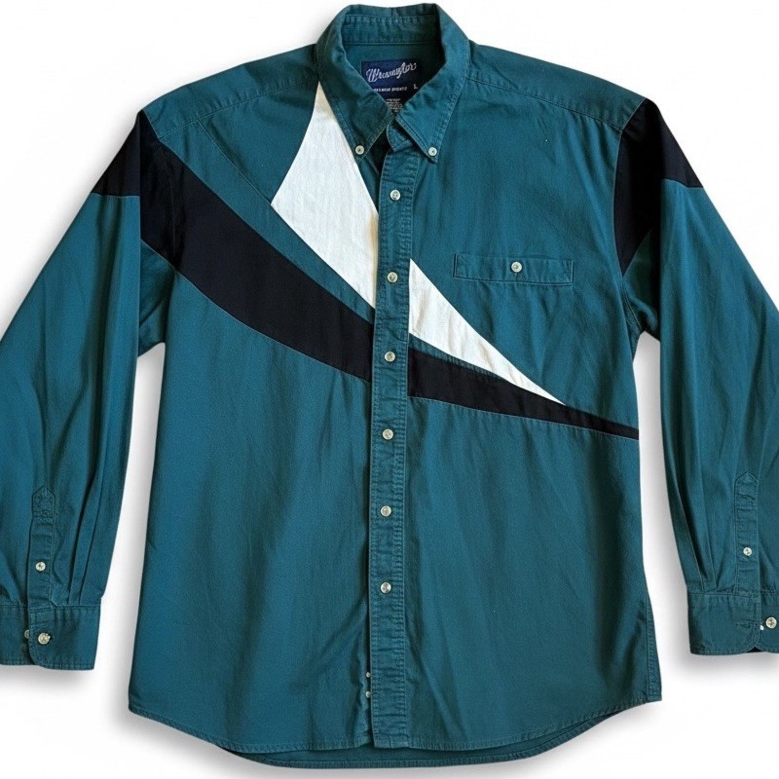 Wrangler Vtg 90s Wrangler Western Button Down Shirt L Color Block Size US L / EU 52-54 / 3 - 1 Thumbnail