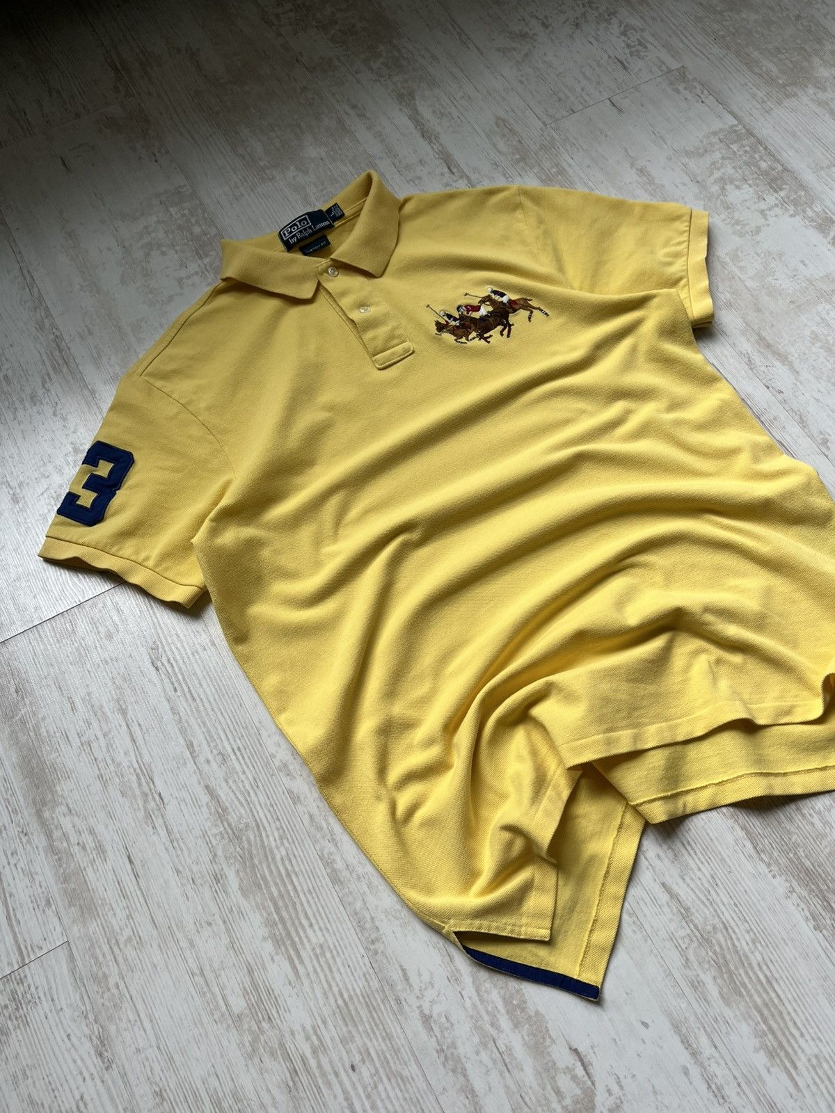 Polo Ralph Lauren × Vintage POLO RL Yellow Triple Pony Embroidered Polo T Shirt Y2K Hype Size US L / EU 52-54 / 3 - 2 Thumbnail