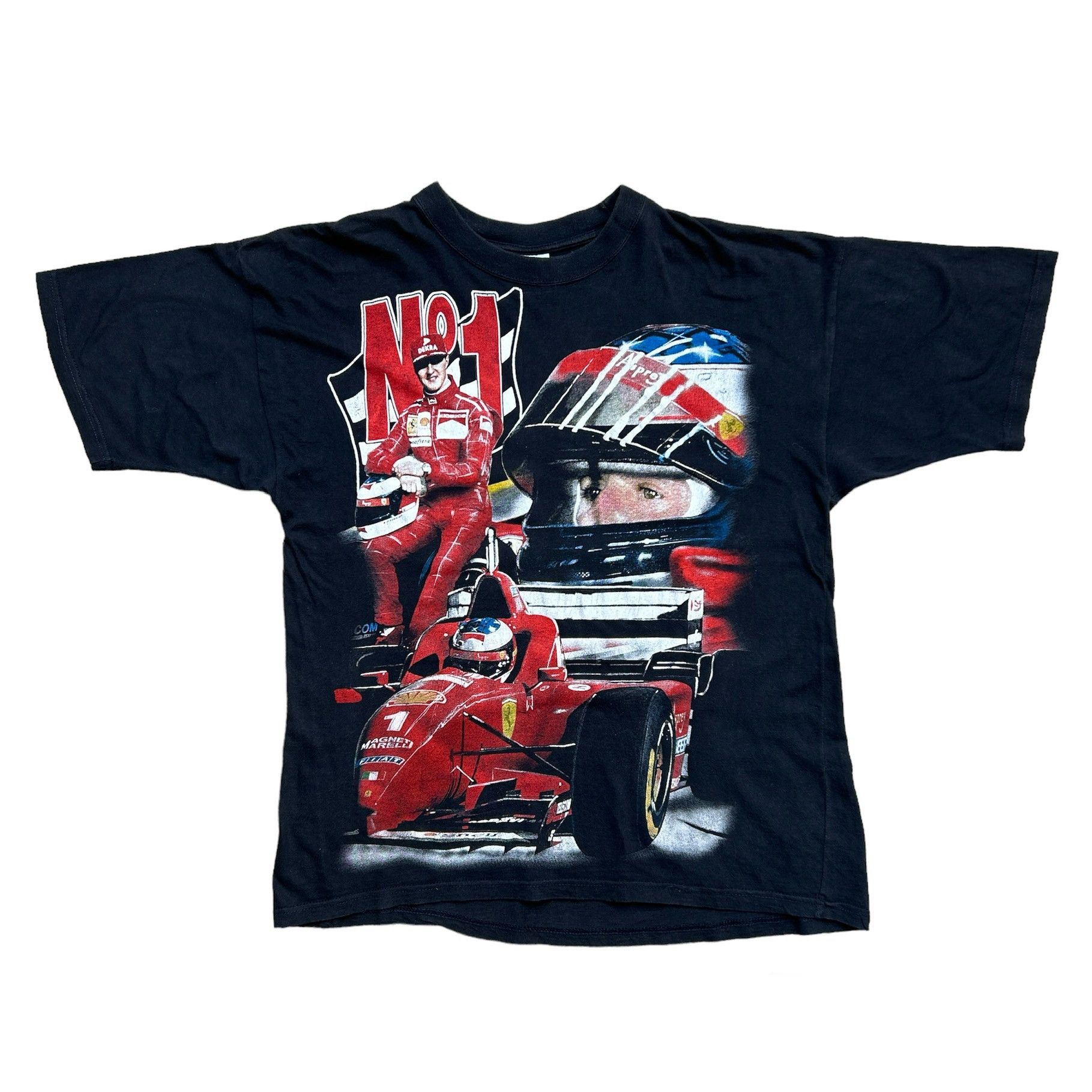 Image of Vintage Very Michael Schumacher Ferrari Bootleg T-Shirt in Black, Men's (Size XL)