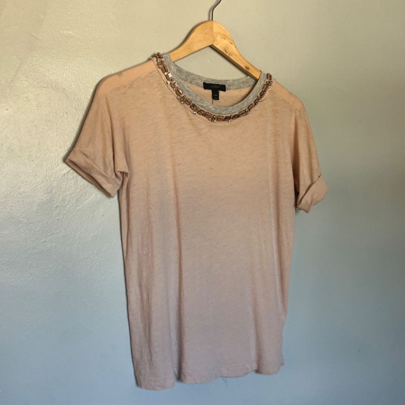 J.Crew J. Crew Blush Pink T-Shirt Gray Embellished Neckline XXS Size XXS / US 00 / IT 34 - 2 Thumbnail