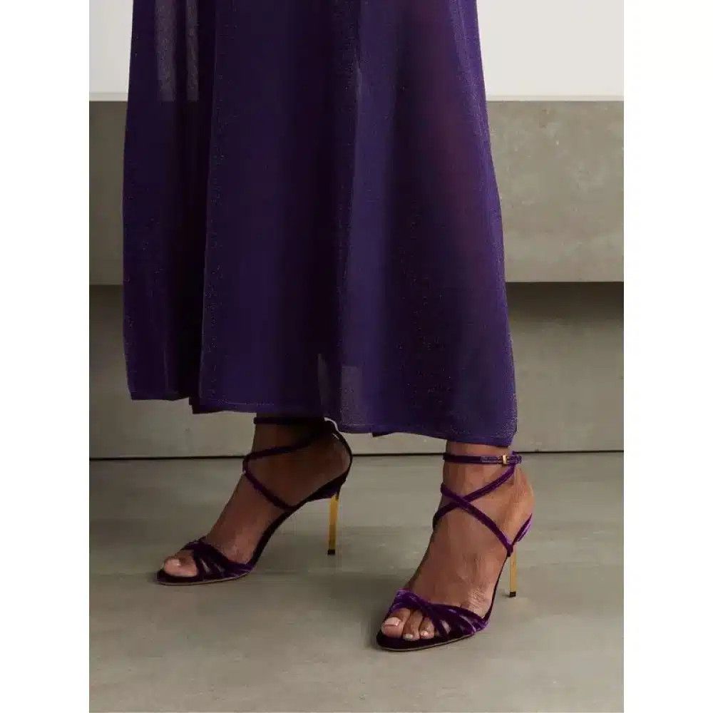 Tom Ford o1loc1c0825 W3551 Ida Velvet Sandals in Purple Size US 11 / IT 41 - 3 Thumbnail