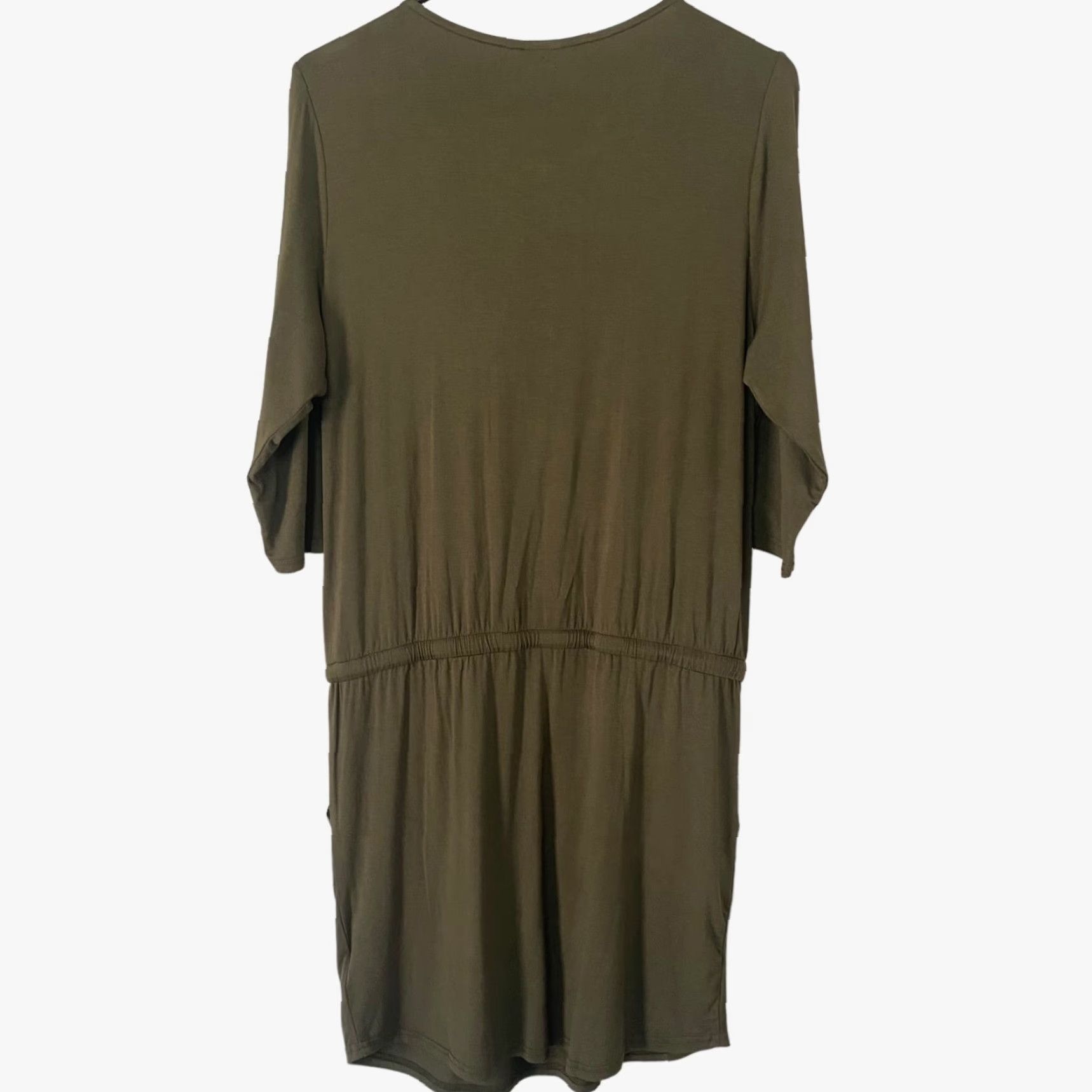 Vintage LASCANA Zip-Front Mini Dress Green Women's Size 6 Casual Drawstring Beach 3/4 Sleeve Size M / US 6-8 / IT 42-44 - 3 Thumbnail
