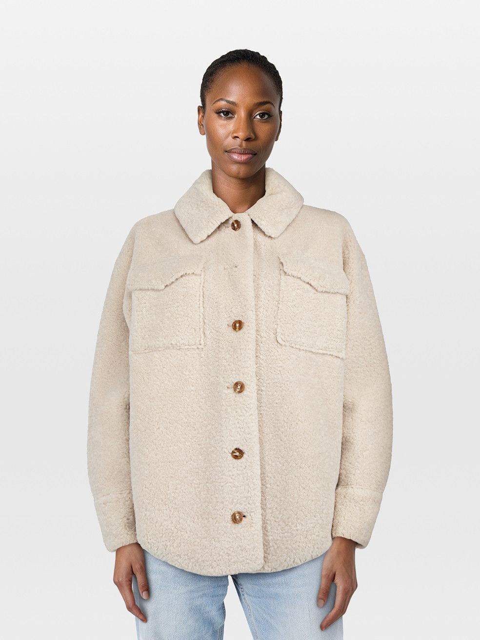 Maje Ecru Teddy Oversized Jacket Size S / US 4 / IT 40 - 1 Thumbnail