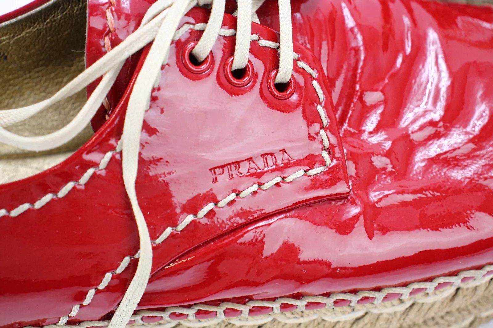 Prada PRADA Women's EU 36.5 Red Patent Leather Lace Up Espadrille Size US 6.5 / IT 36.5 - 10 Thumbnail