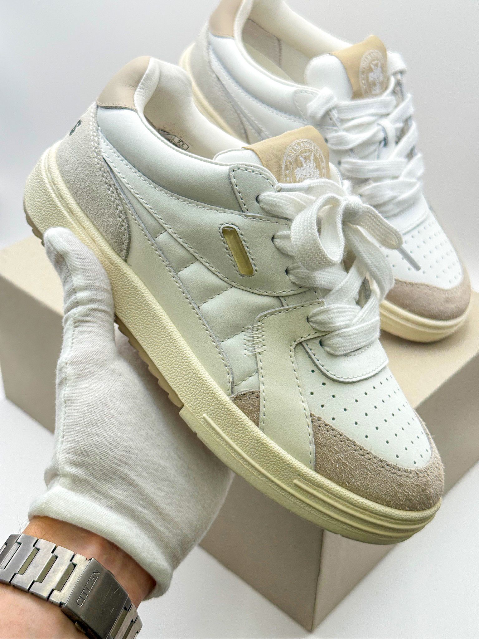 Palm Angels Palm Angels University White Beige Luxury Sneakers Size US 6 / IT 36 - 2 Thumbnail