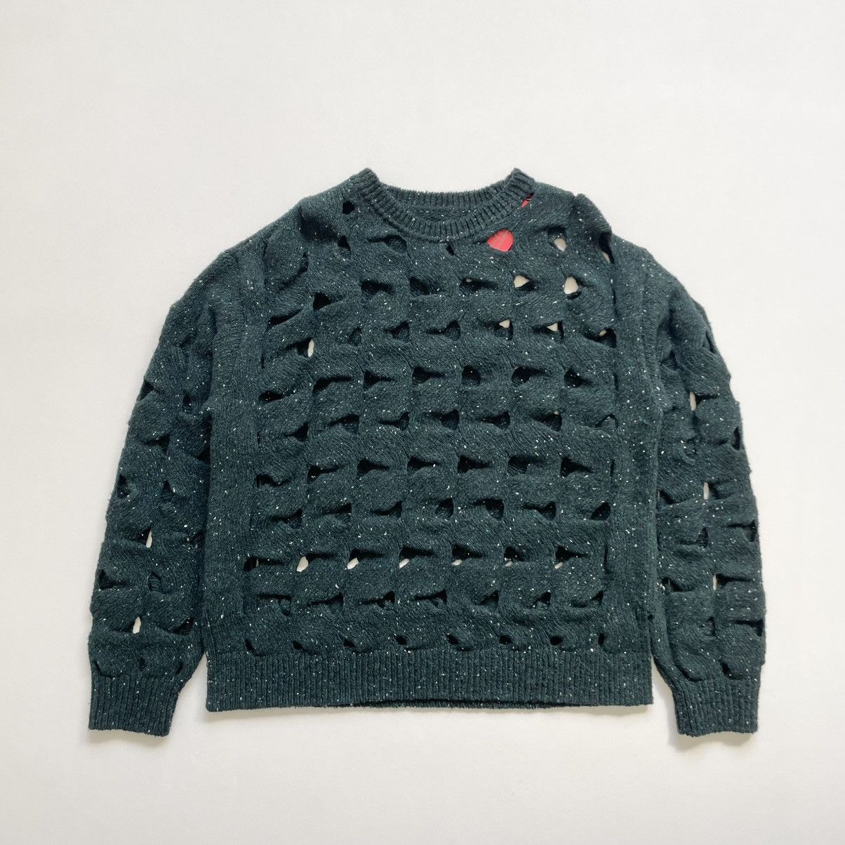 Issey Miyake Forest Green Cut Out Wool ‘Nest Knit’ Size US M / EU 48-50 / 2 - 2 Thumbnail