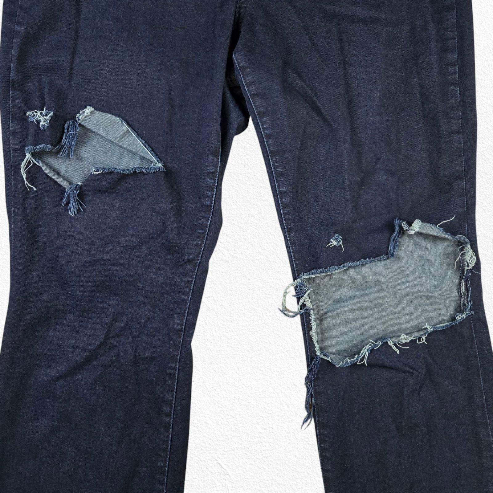 Other Dark Wash Distressed Curvy Bootcut Jeans Size 14 Long Size 36" / US 14 / IT 50 - 3 Thumbnail