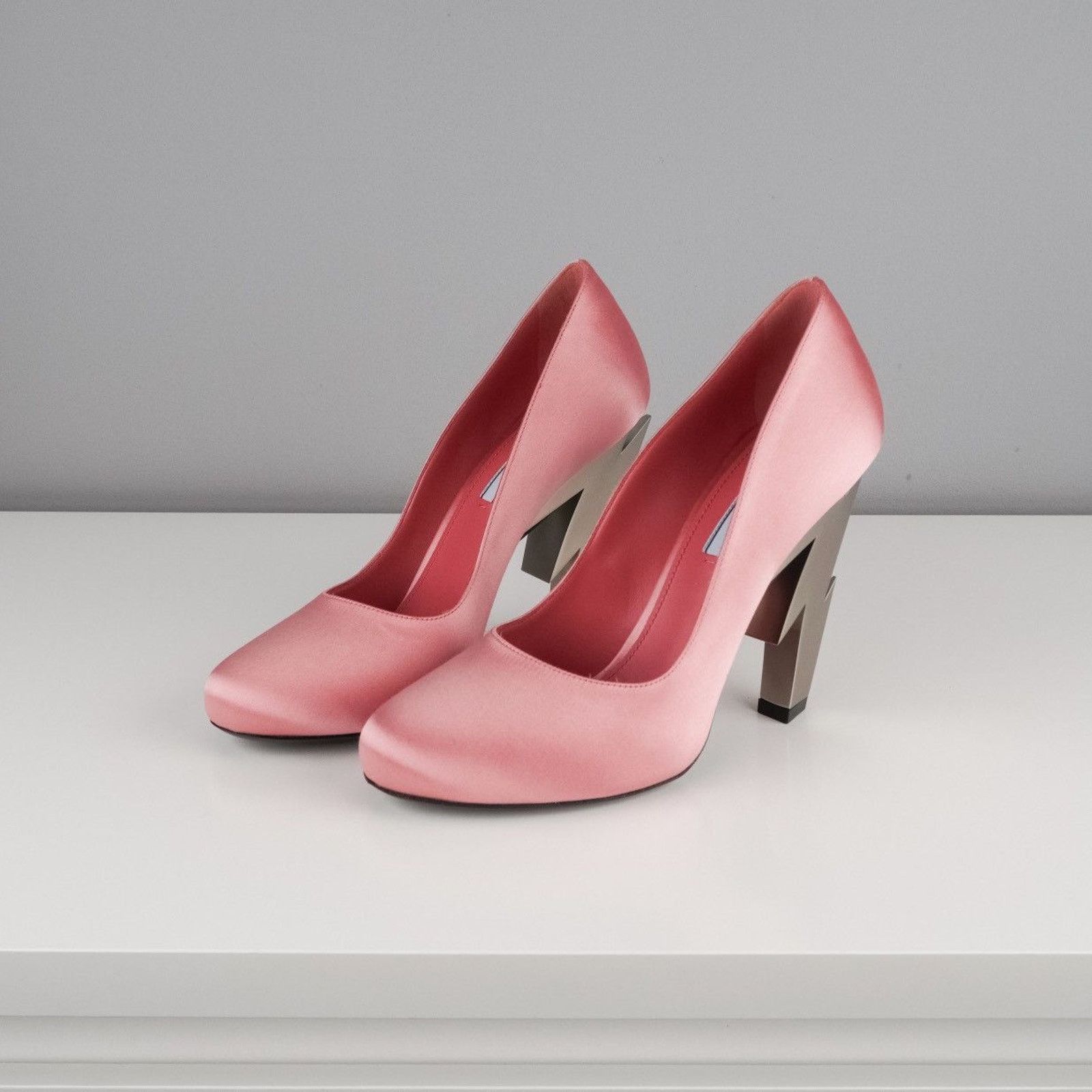 Prada Iconic prada satin pink silver logo metal bolt heels Size US 8.5 / IT 38.5 - 1 Thumbnail
