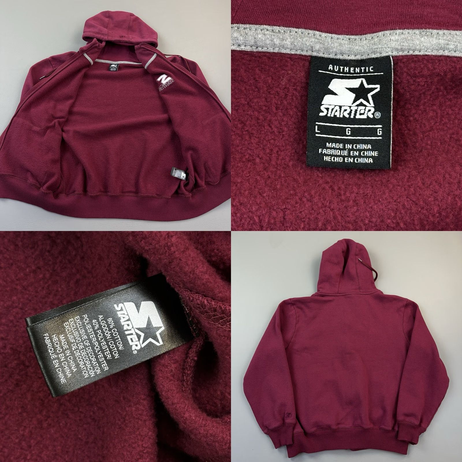 Starter VINTAGE Starter Hoodie Mens Large Burgundy Full Zip Embroidered Logos Y2K Size US L / EU 52-54 / 3 - 8 Thumbnail